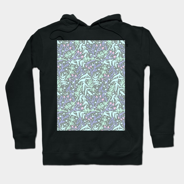 Botanicals and Dots - Hand Drawn Design - Pastel Purple, Green, Blue, and Pink Hoodie by GenAumonier